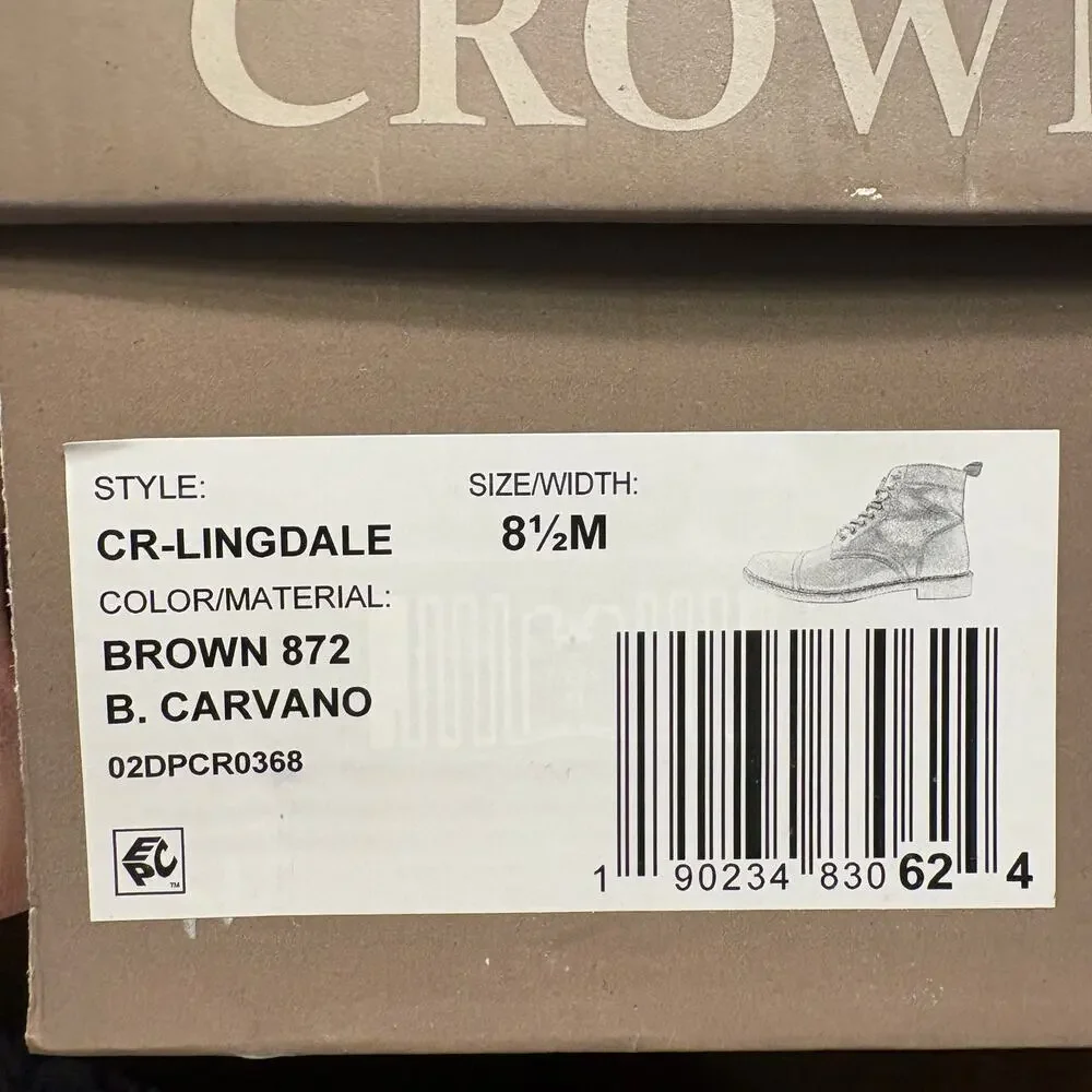 Crown Vintage Mens Lingdale Boots 8.5 NWT Cognac Brown Leather Lace Cap Toe